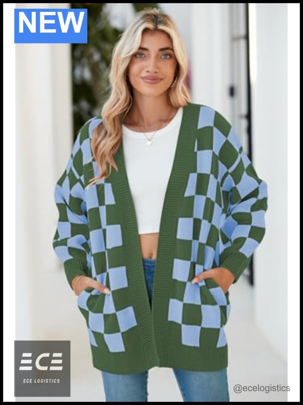 Oversized Ribbed Knit Open Front Cardigan with Pockets - Picture 4 of 6